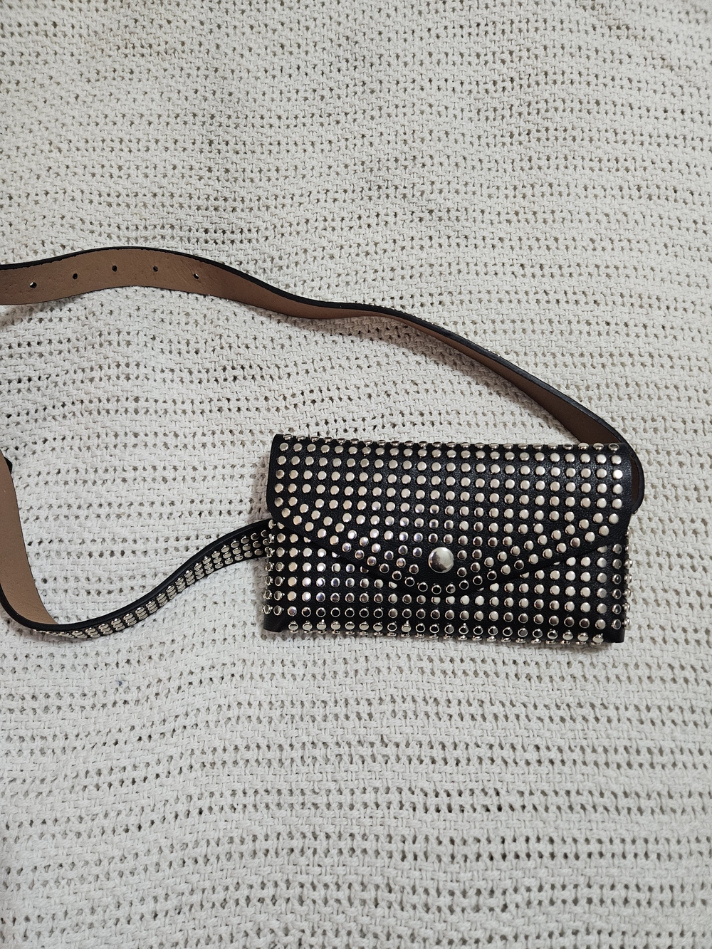 Black Studded Mini Belt Bag with Silver Hardware